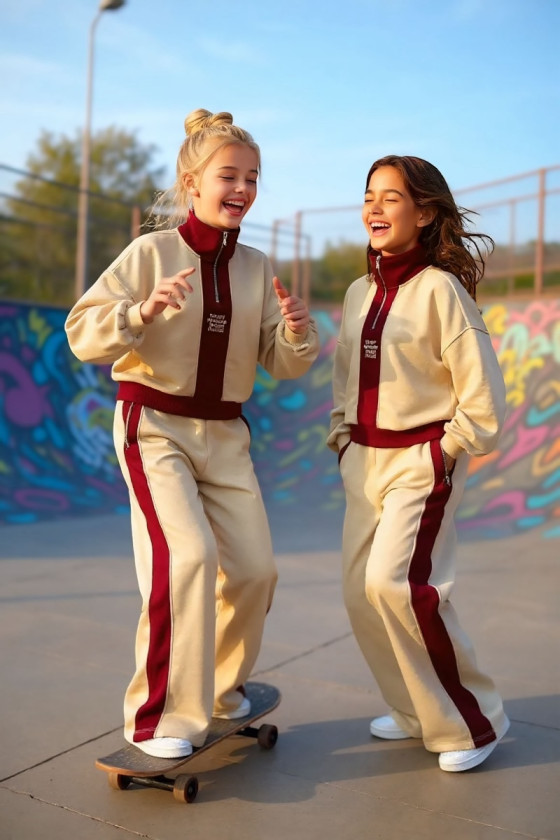 Komplet dla dziewczynki The Way beżowy z bordo