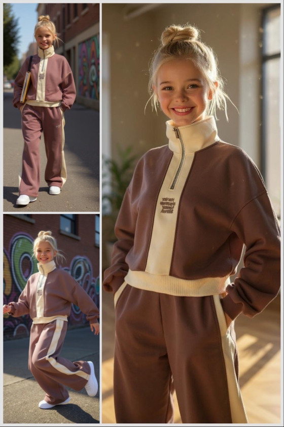 Komplet dla dziewczynki The Way brązowy z beżem