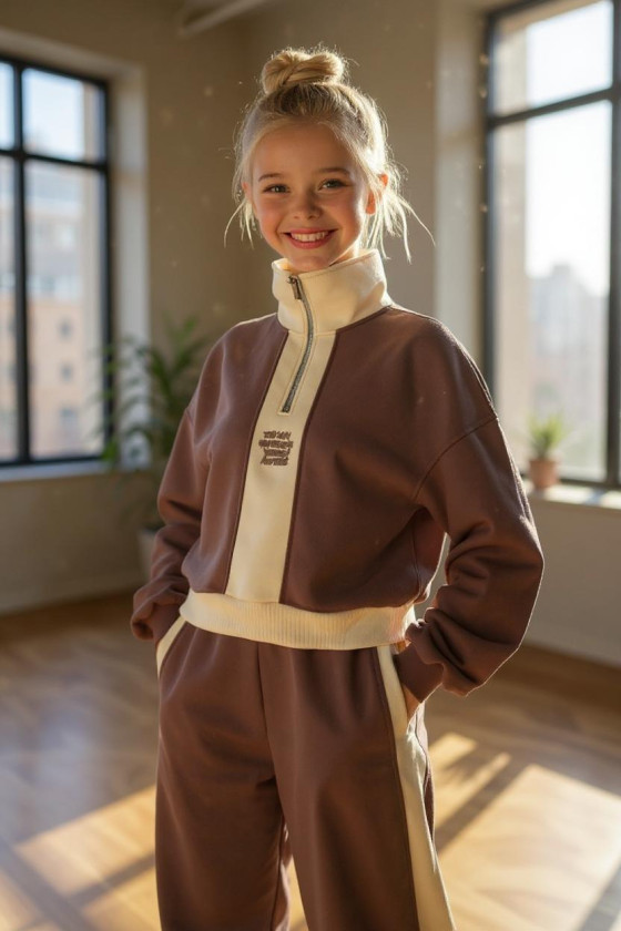 Komplet dla dziewczynki The Way brązowy z beżem