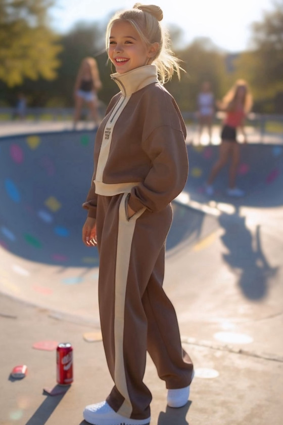 Komplet dla dziewczynki The Way brązowy z beżem