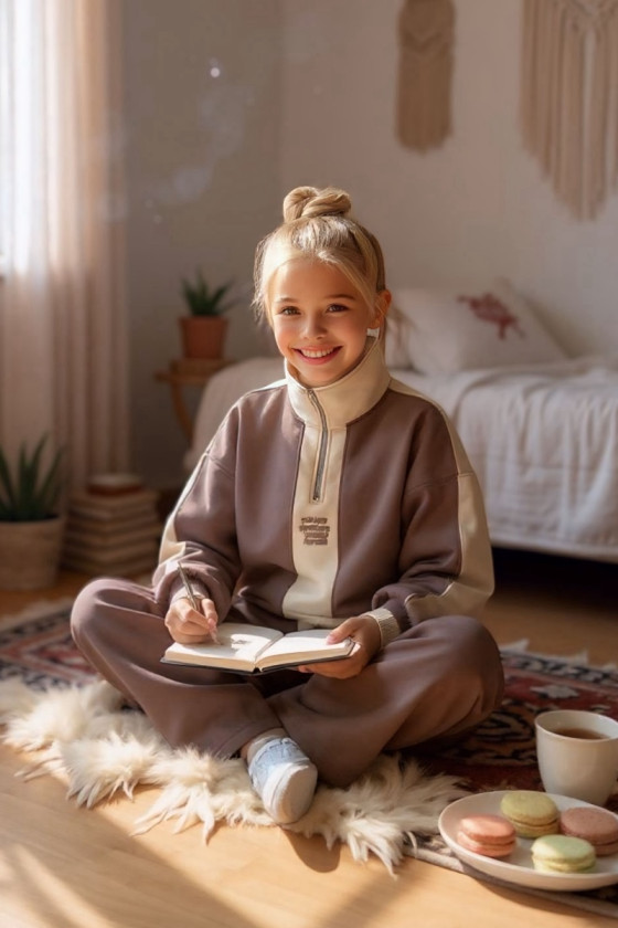 Komplet dla dziewczynki The Way brązowy z beżem