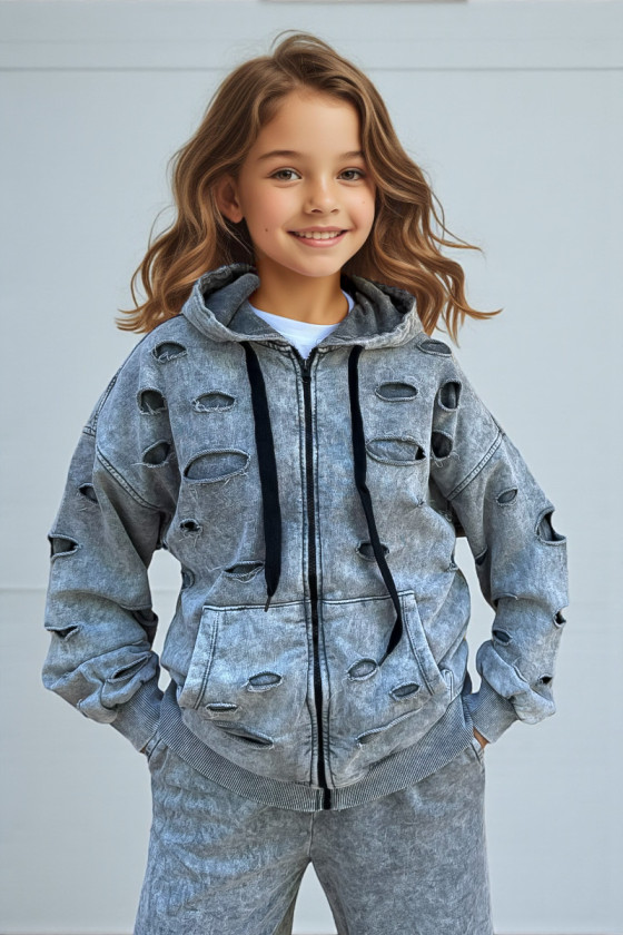 Komplet bluza rozpinana i spodnie Neli jasny szary