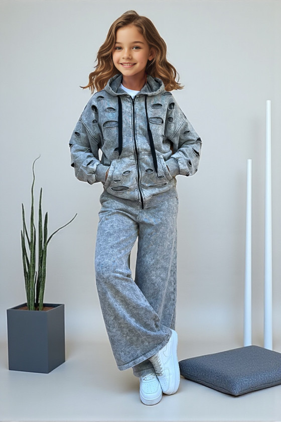 Komplet bluza rozpinana i spodnie Neli jasny szary