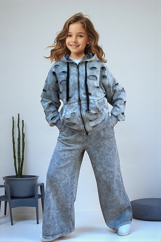 Komplet bluza rozpinana i spodnie Neli jasny szary