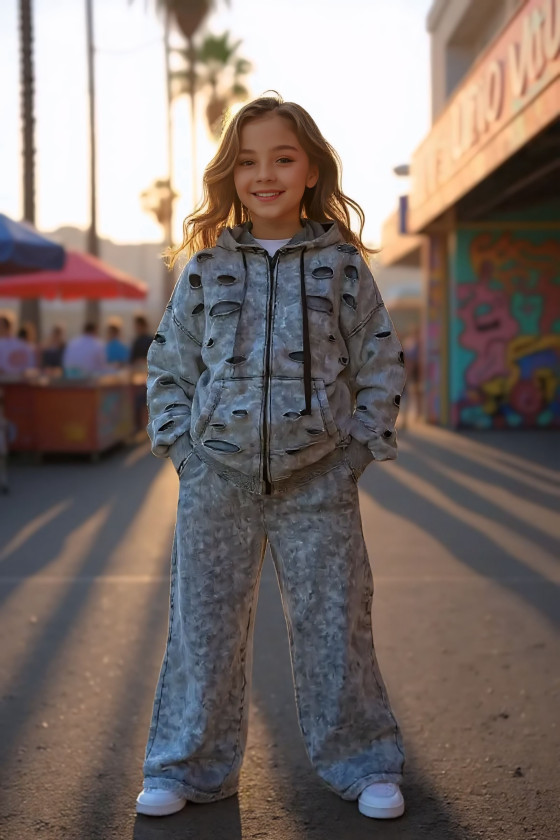 Komplet bluza rozpinana i spodnie Neli jasny szary