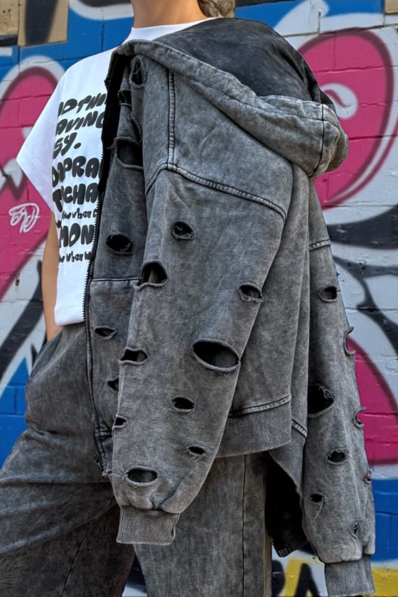 Komplet bluza rozpinana i spodnie Neli ciemny szary