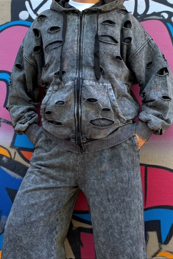 Komplet bluza rozpinana i spodnie Neli ciemny szary