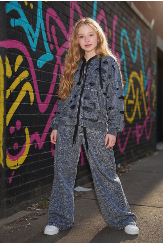 Komplet bluza rozpinana i spodnie Neli ciemny szary