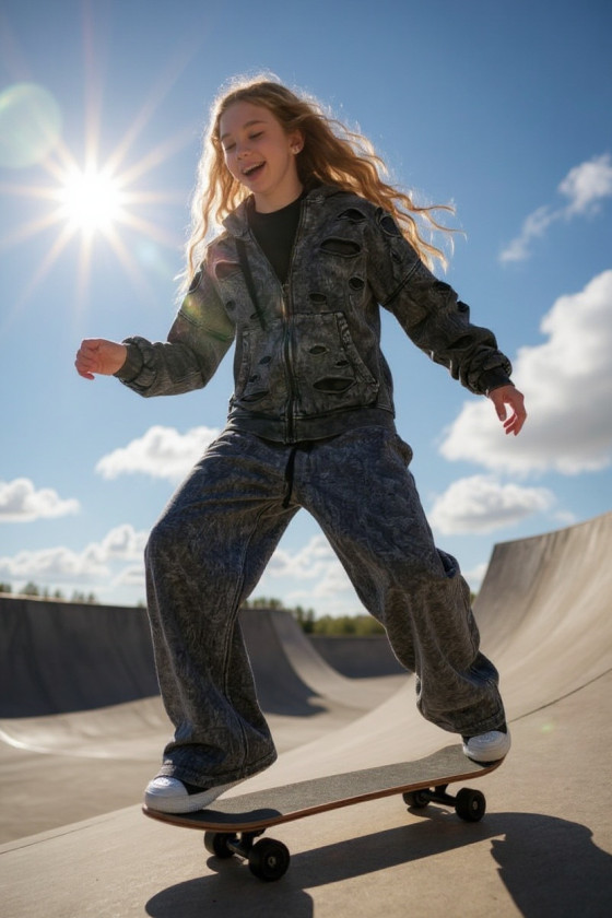 Komplet bluza rozpinana i spodnie Neli ciemny szary