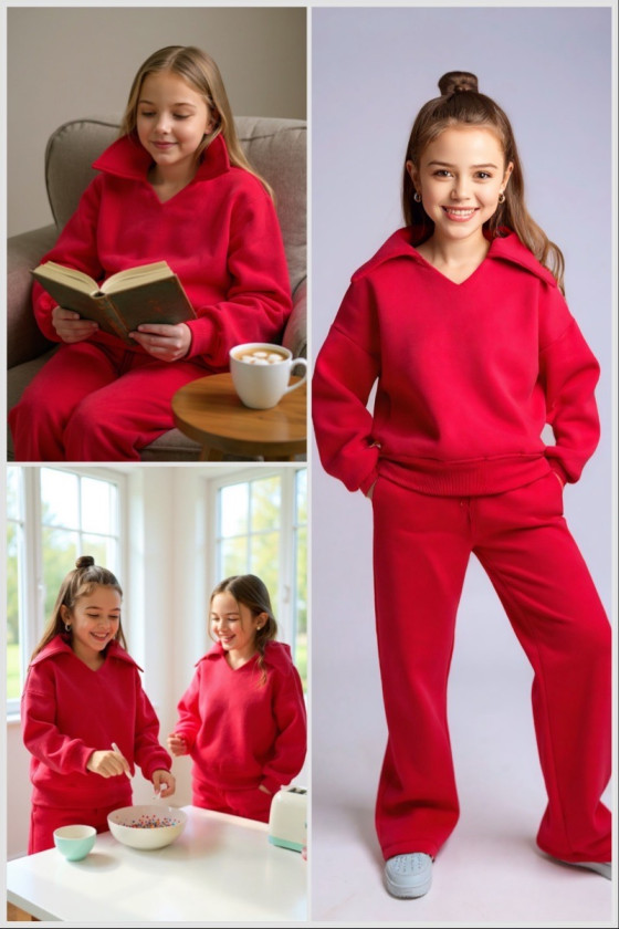 Komplet dla dziewczynki Kołnierz Malina