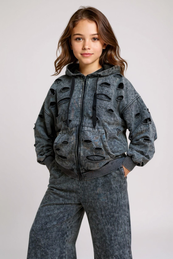 Komplet bluza rozpinana i spodnie Neli ciemny szary