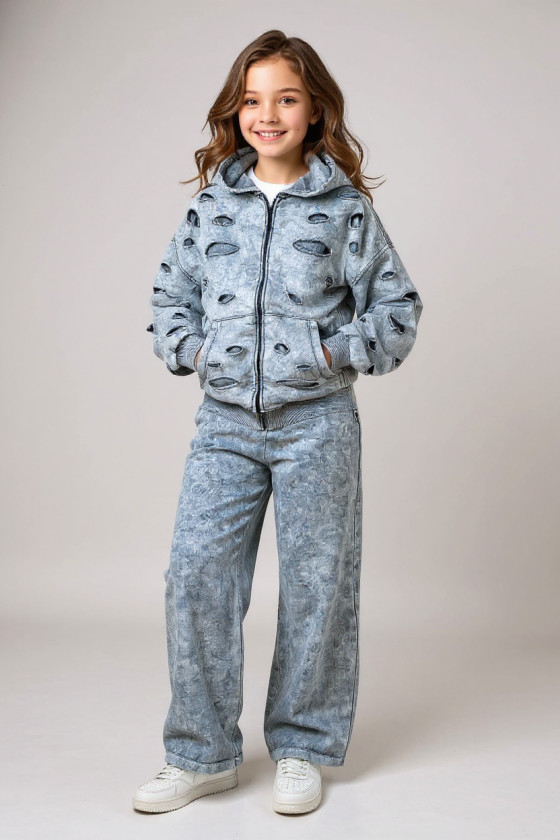 Komplet bluza rozpinana i spodnie Neli jasny szary