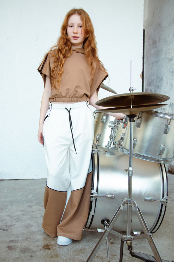 Spodnie dresowe Wey Ecru-brąz