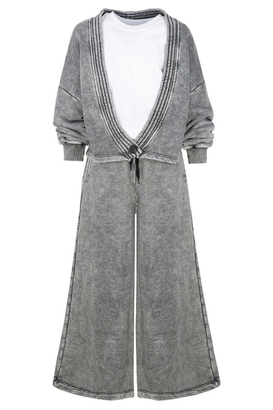 Komplet 3-częściowy Look Style bluza, t-shirt, spodnie, jasny szary