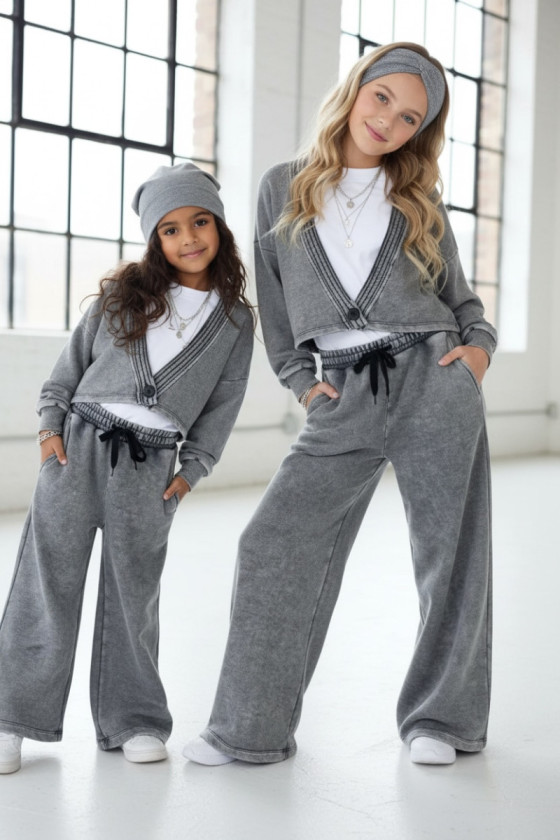 Komplet 3-częściowy Look Style bluza, t-shirt, spodnie, jasny szary