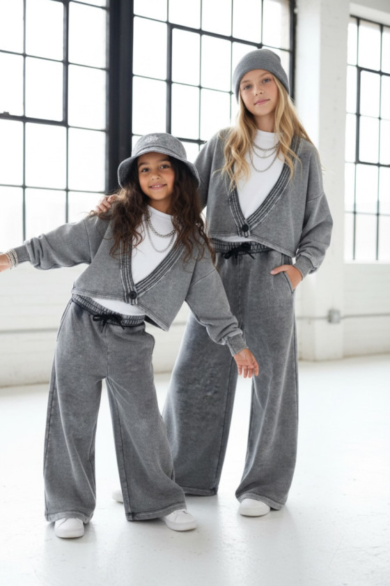 Komplet 3-częściowy Look Style bluza, t-shirt, spodnie, jasny szary