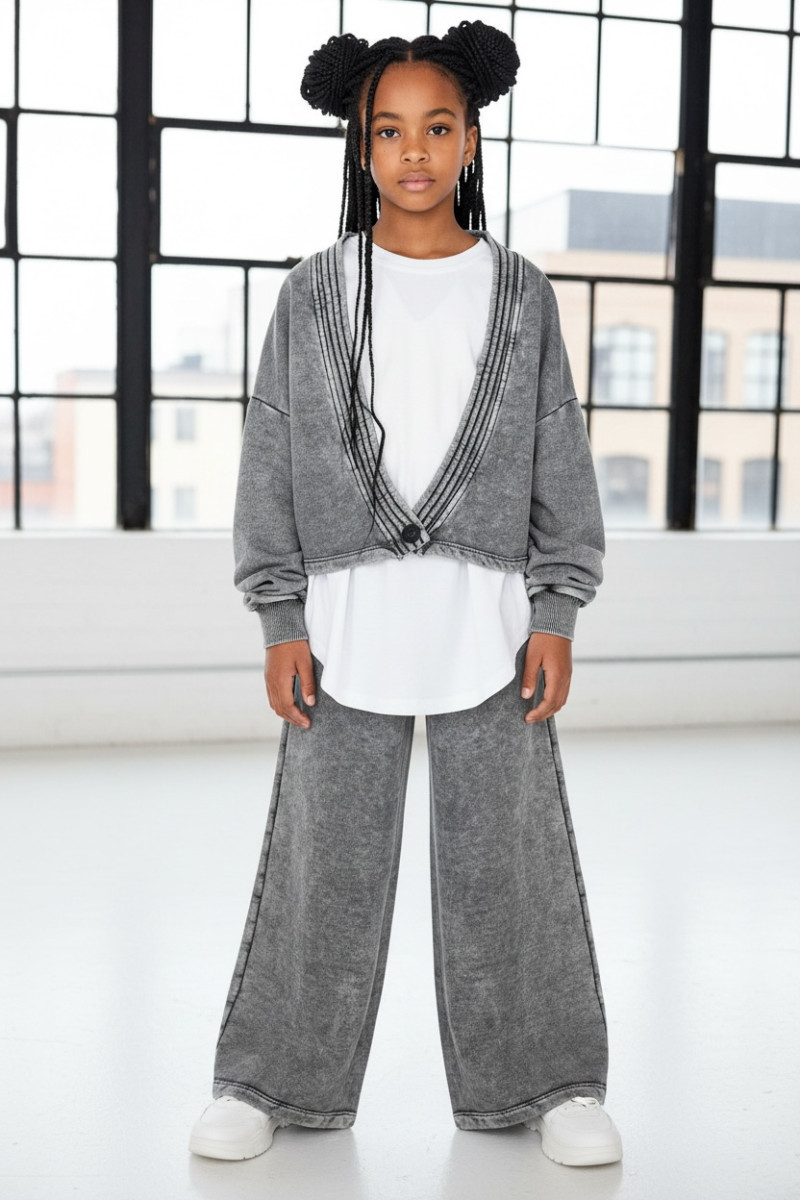 Komplet 3-częściowy Look Style bluza, t-shirt, spodnie, jasny szary