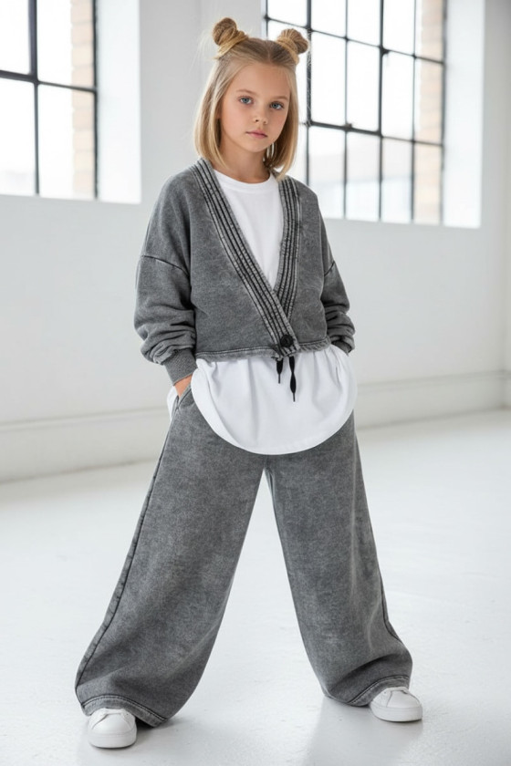 Komplet 3-częściowy Look Style bluza, t-shirt, spodnie, jasny szary