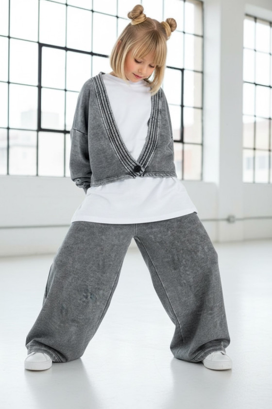 Komplet 3-częściowy Look Style bluza, t-shirt, spodnie, jasny szary