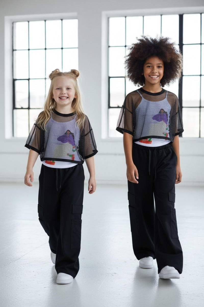 Komplet 3częściowy dziewczęcy Projektantka top+bluzka siatka+spodnie