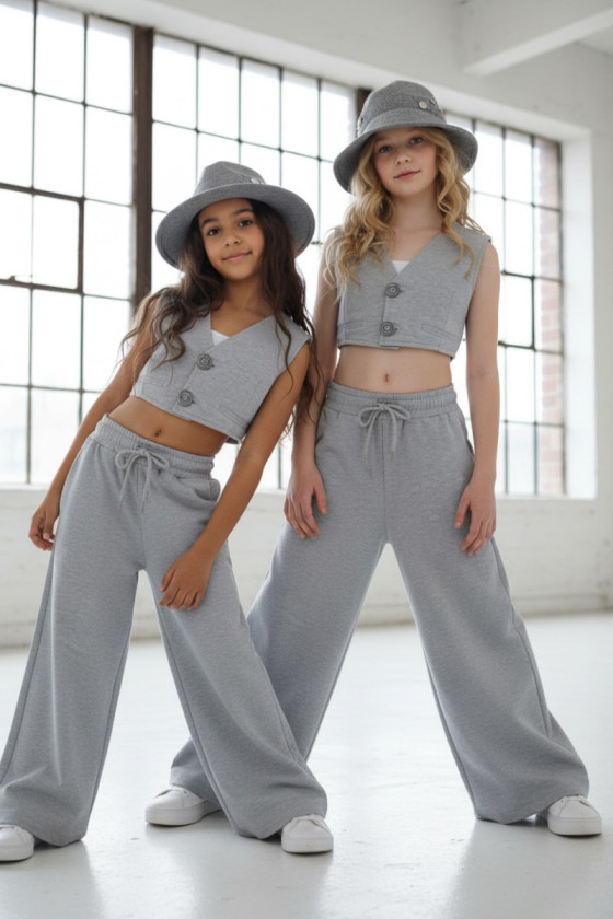 Komplet 3-częściowy Olena kamizeka, biały pasek top, spodnie