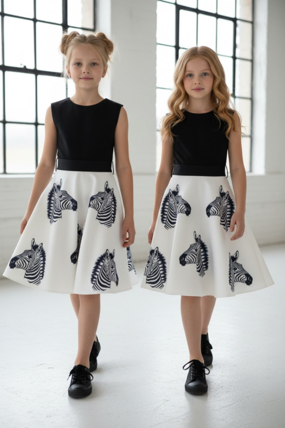 Sukienka dla dziewczynki Zebra biało-czarna