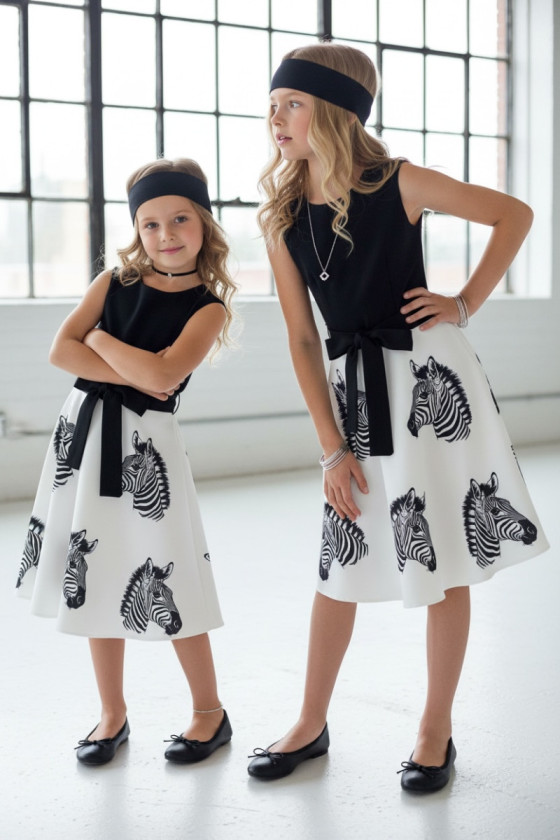 Sukienka dla dziewczynki Zebra biało-czarna