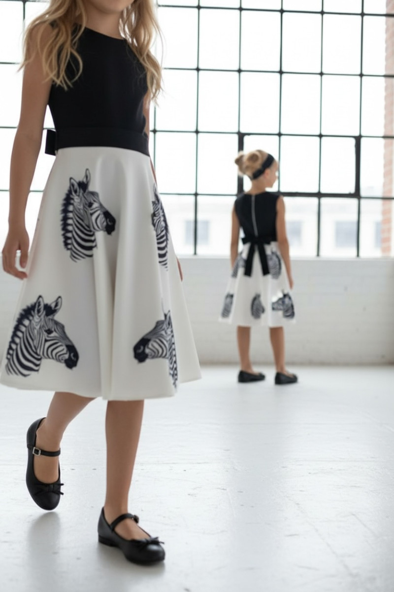 Sukienka dla dziewczynki Zebra biało-czarna