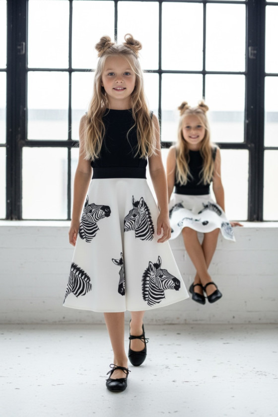 Sukienka dla dziewczynki Zebra biało-czarna