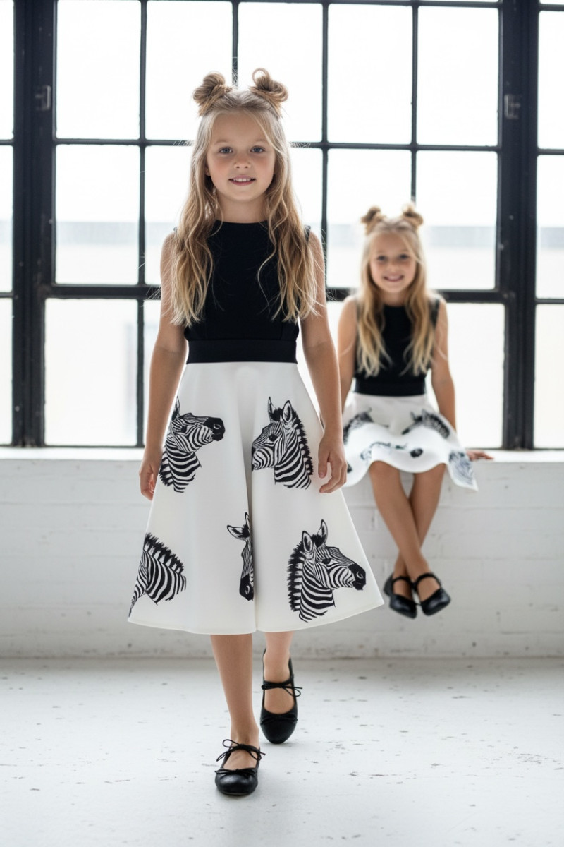 Sukienka dla dziewczynki Zebra biało-czarna