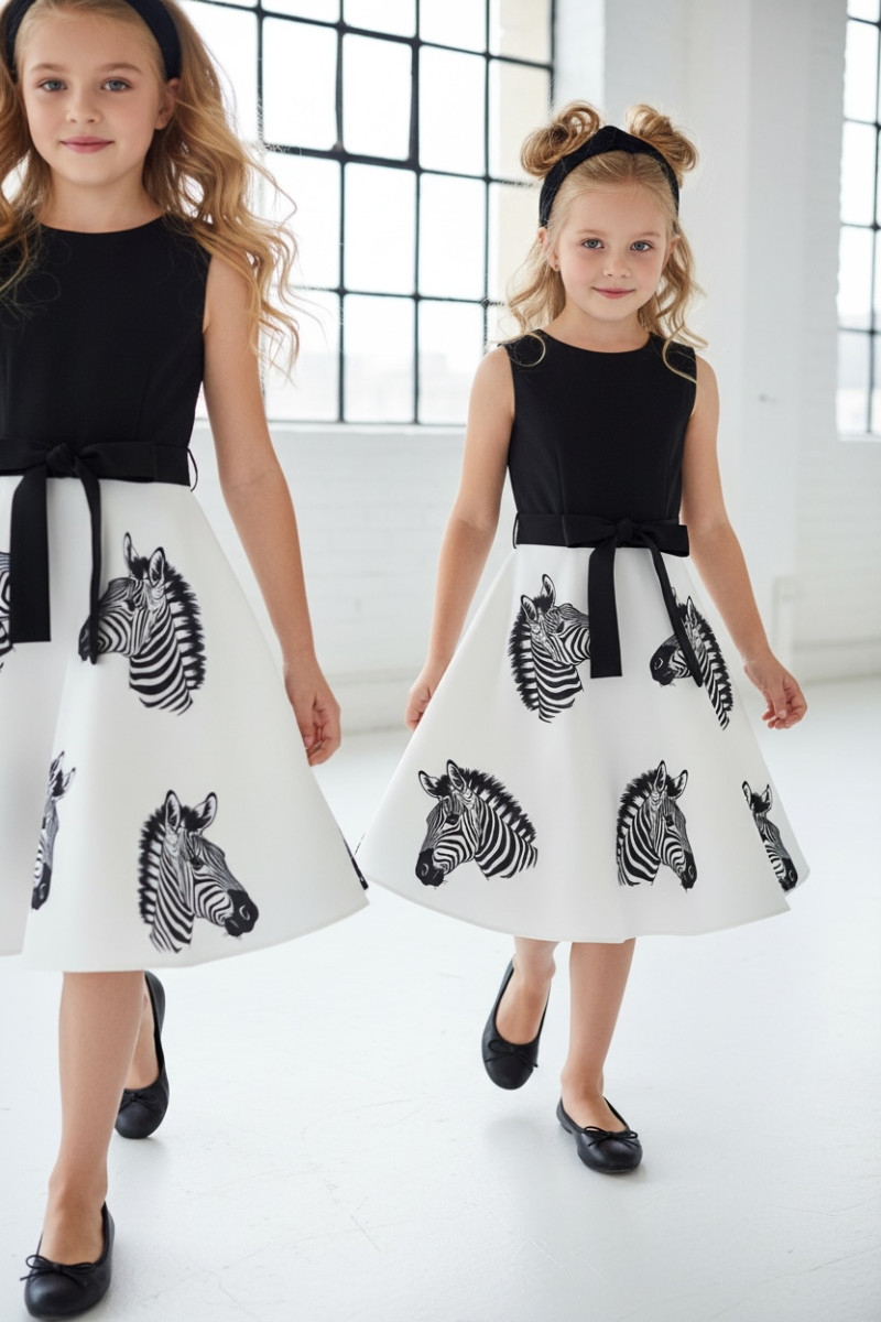 Sukienka dla dziewczynki Zebra biało-czarna