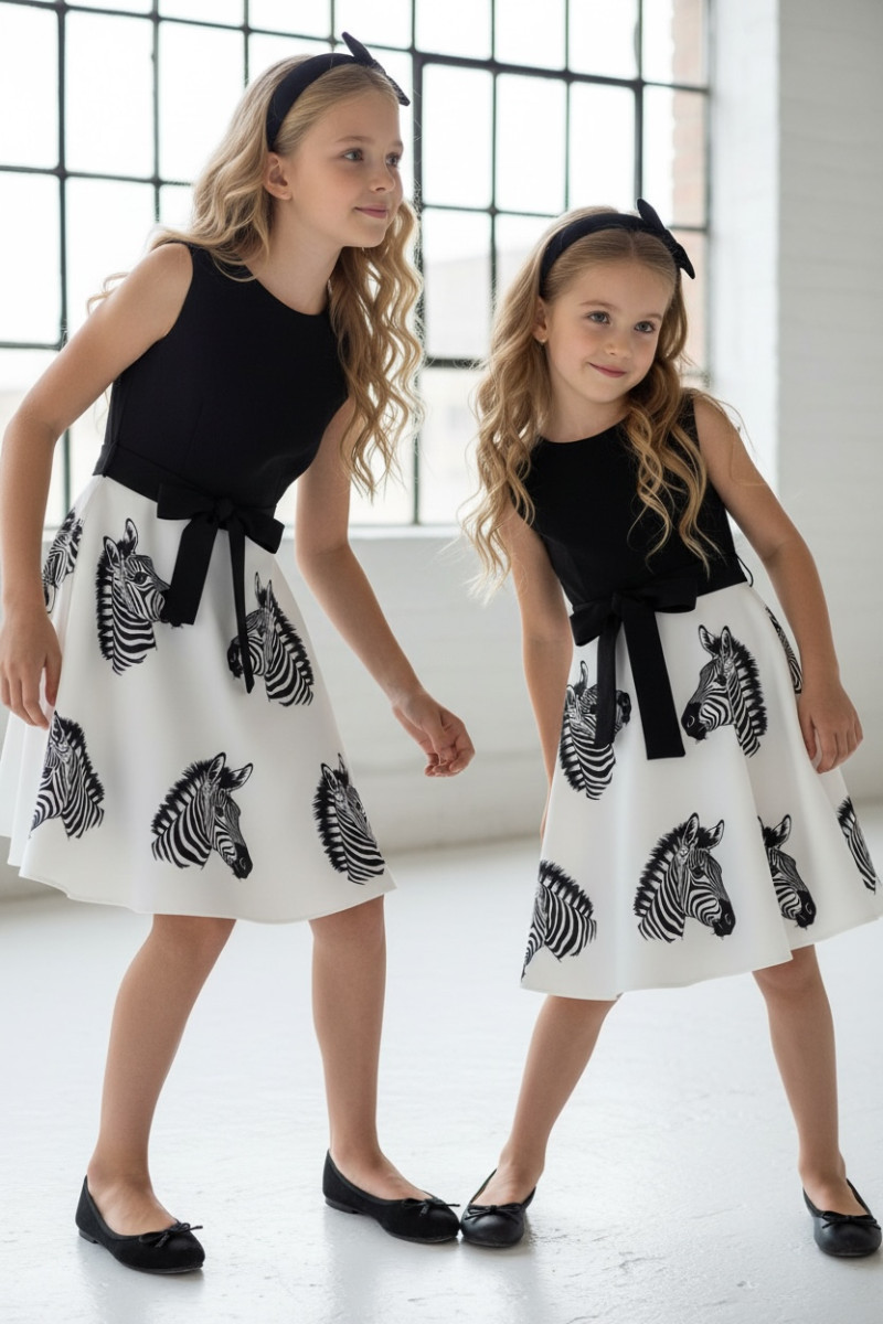 Sukienka dla dziewczynki Zebra biało-czarna