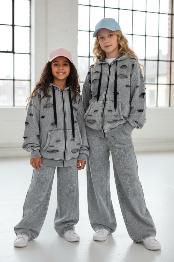 Komplet dla dziewczynki Nelii bluza rozpinana i spodnie jasny szary