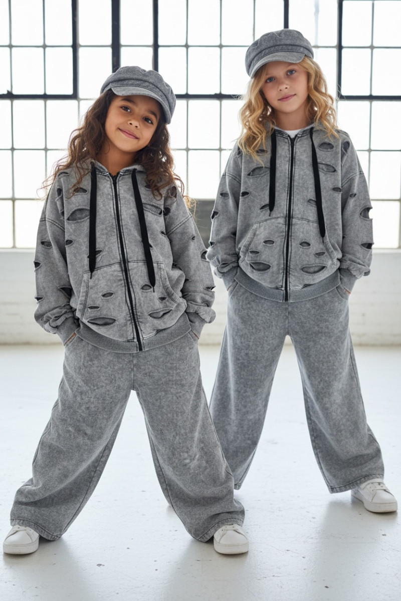 Komplet dla dziewczynki Nelii bluza rozpinana i spodnie jasny szary