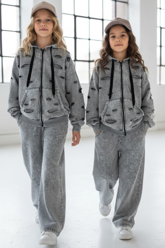 Komplet dla dziewczynki Nelii bluza rozpinana i spodnie jasny szary