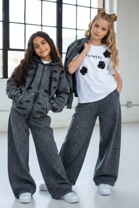 copy of Komplet dla dziewczynki Nelii bluza rozpinana i spodnie jasny szary