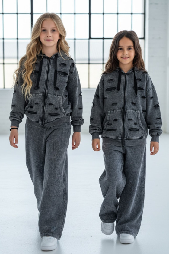 copy of Komplet dla dziewczynki Nelii bluza rozpinana i spodnie jasny szary