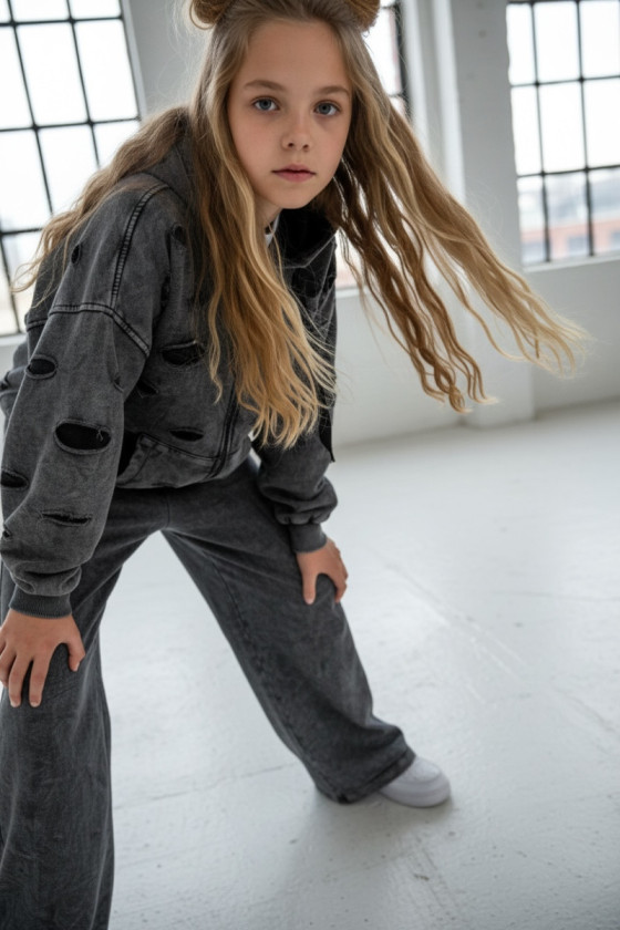 copy of Komplet dla dziewczynki Nelii bluza rozpinana i spodnie jasny szary