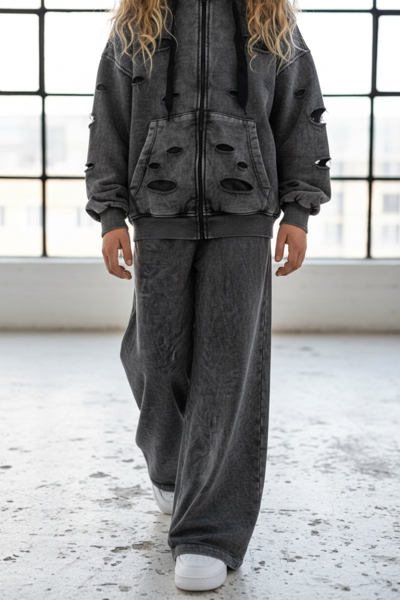 copy of Komplet dla dziewczynki Nelii bluza rozpinana i spodnie jasny szary