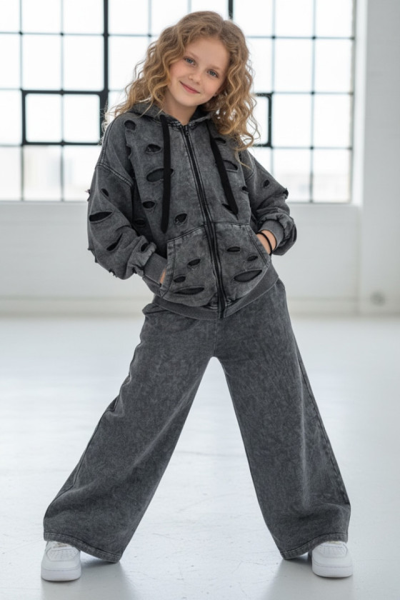 copy of Komplet dla dziewczynki Nelii bluza rozpinana i spodnie jasny szary