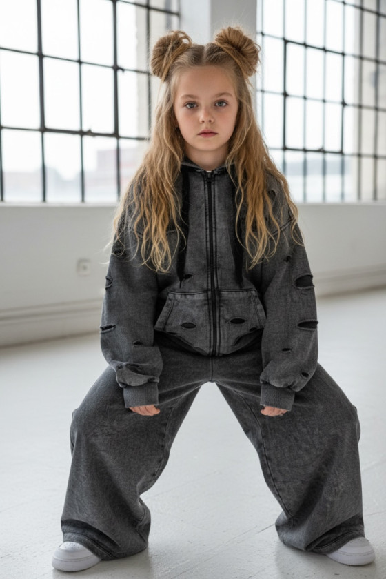 copy of Komplet dla dziewczynki Nelii bluza rozpinana i spodnie jasny szary