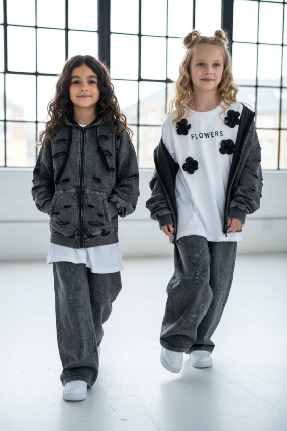 copy of Komplet dla dziewczynki Nelii bluza rozpinana i spodnie jasny szary