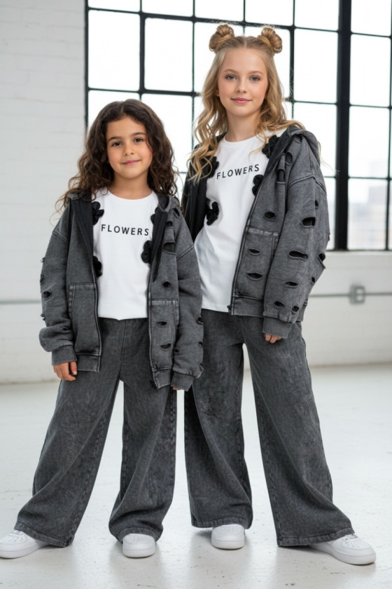 copy of Komplet dla dziewczynki Nelii bluza rozpinana i spodnie jasny szary