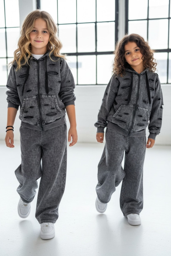 copy of Komplet dla dziewczynki Nelii bluza rozpinana i spodnie jasny szary