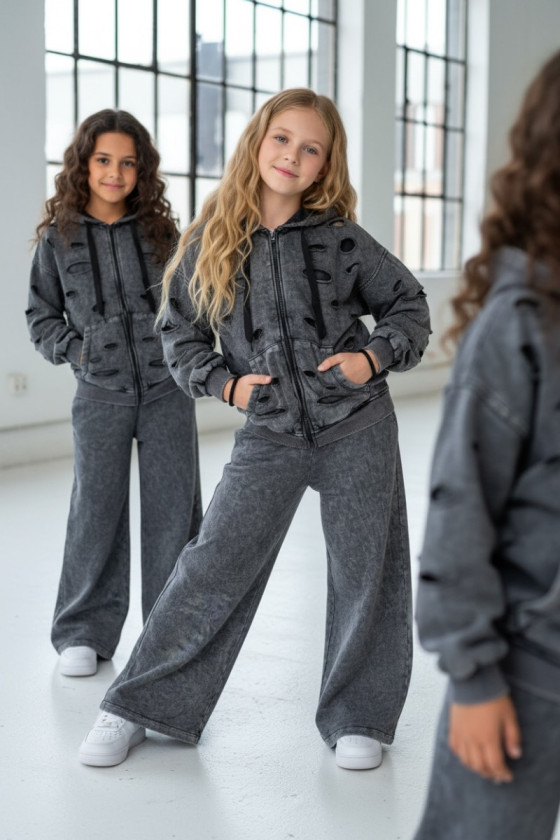 copy of Komplet dla dziewczynki Nelii bluza rozpinana i spodnie jasny szary