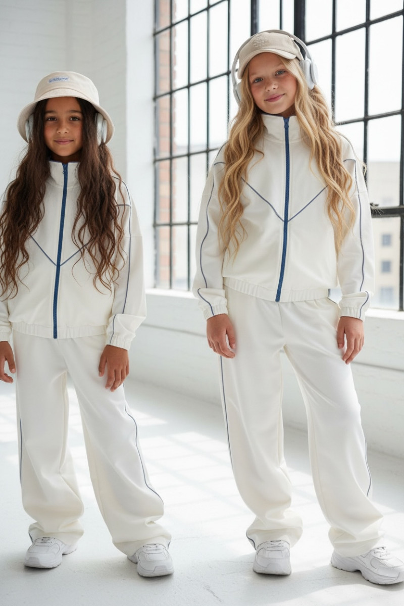 Komplet dla dziewczynki bluza rozpinana i spodnie Relax Airport Ecru