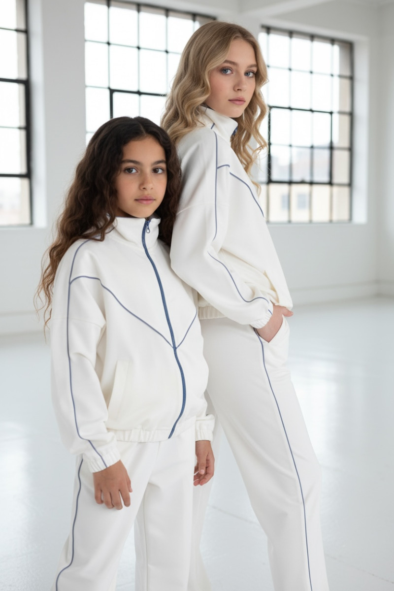 Komplet dla dziewczynki bluza rozpinana i spodnie Relax Airport Ecru