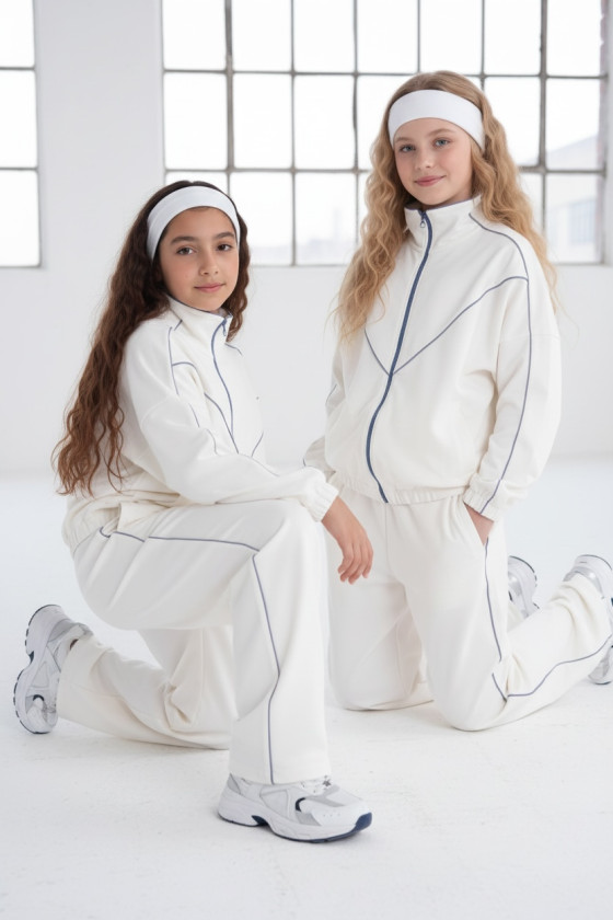 Komplet dla dziewczynki bluza rozpinana i spodnie Relax Airport Ecru