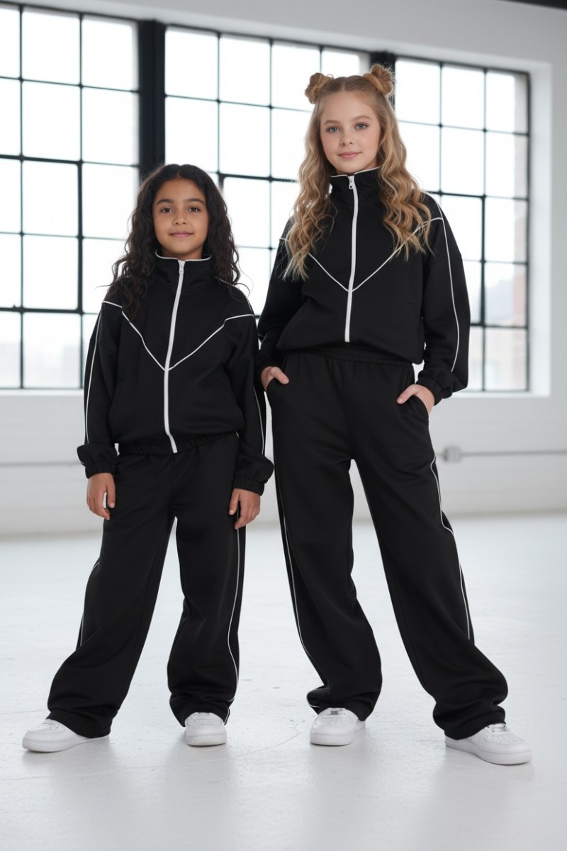Komplet dla dziewczynki bluza rozpinana i spodnie Relax Airport Czarny