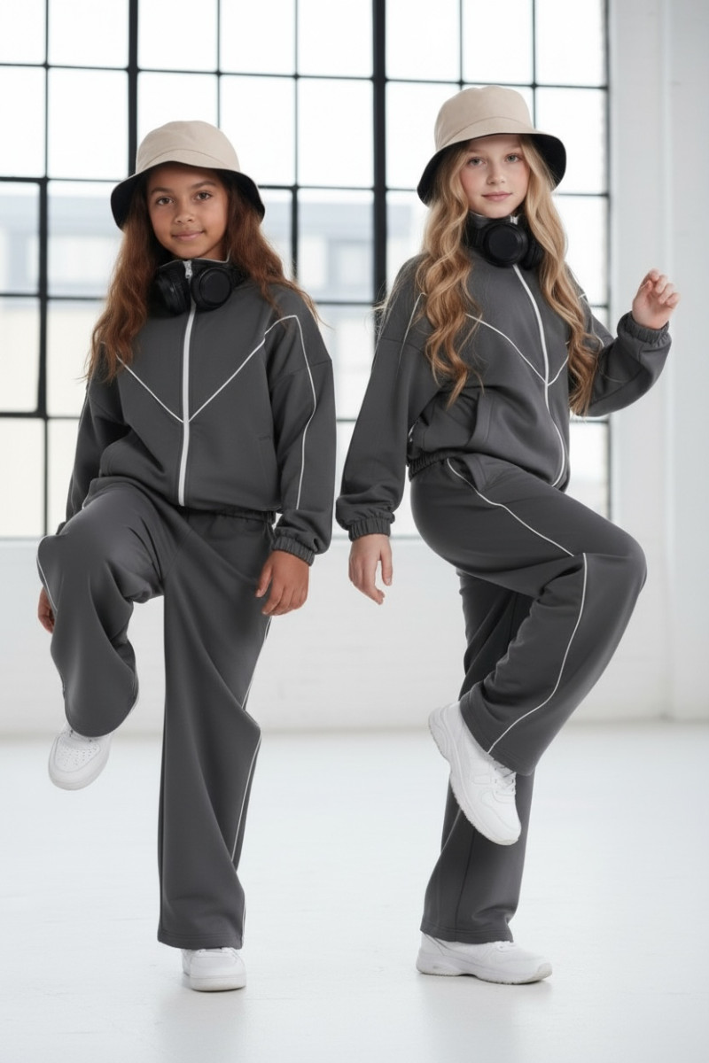 Komplet dla dziewczynki bluza rozpinana i spodnie Relax Airport Szary